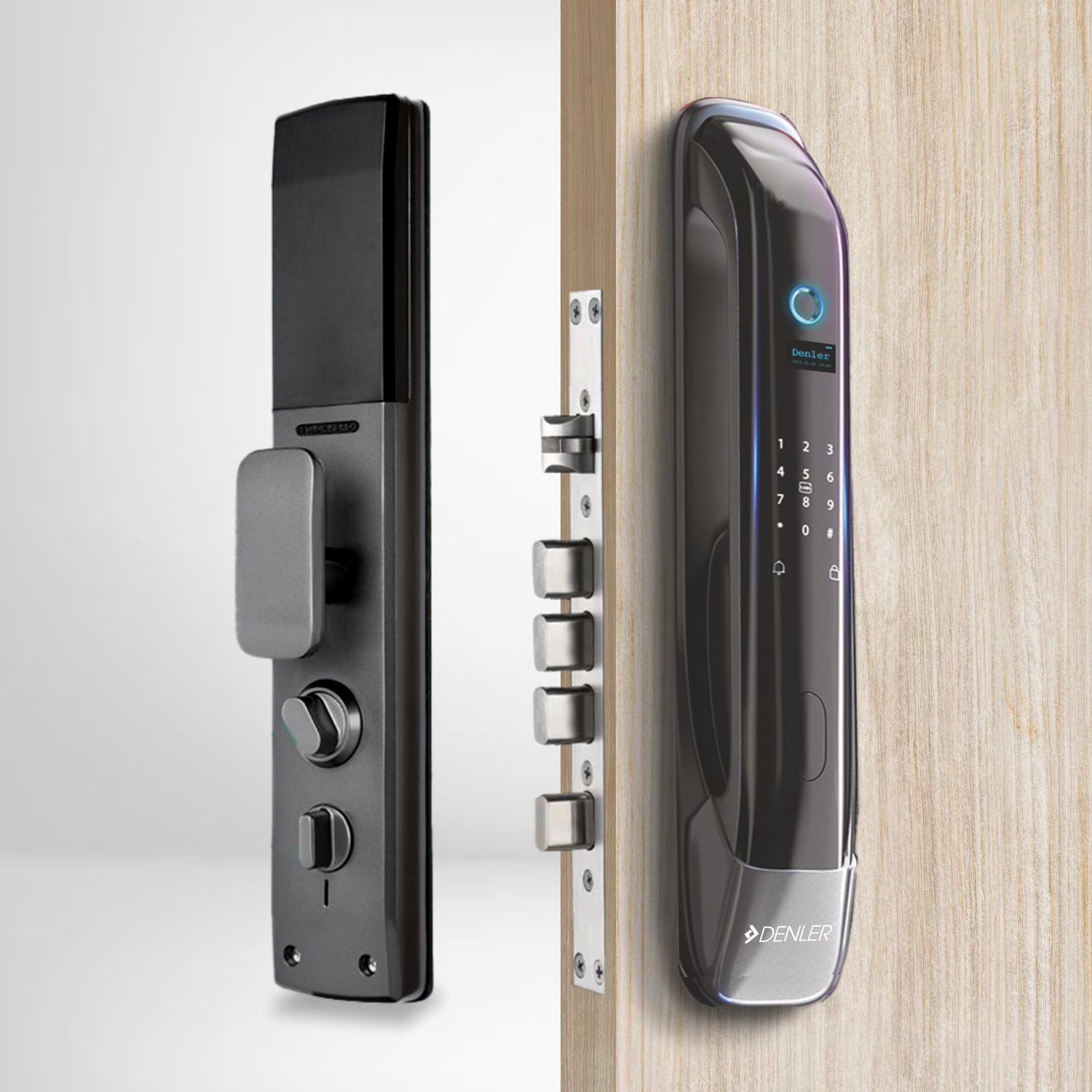 Denler DL01 Smart Door Lock, Digital Door Lock, Fingerprint Lock, Inbuilt Wi-Fi, App for Remote Unlocking, RFID Card, PIN, Keys